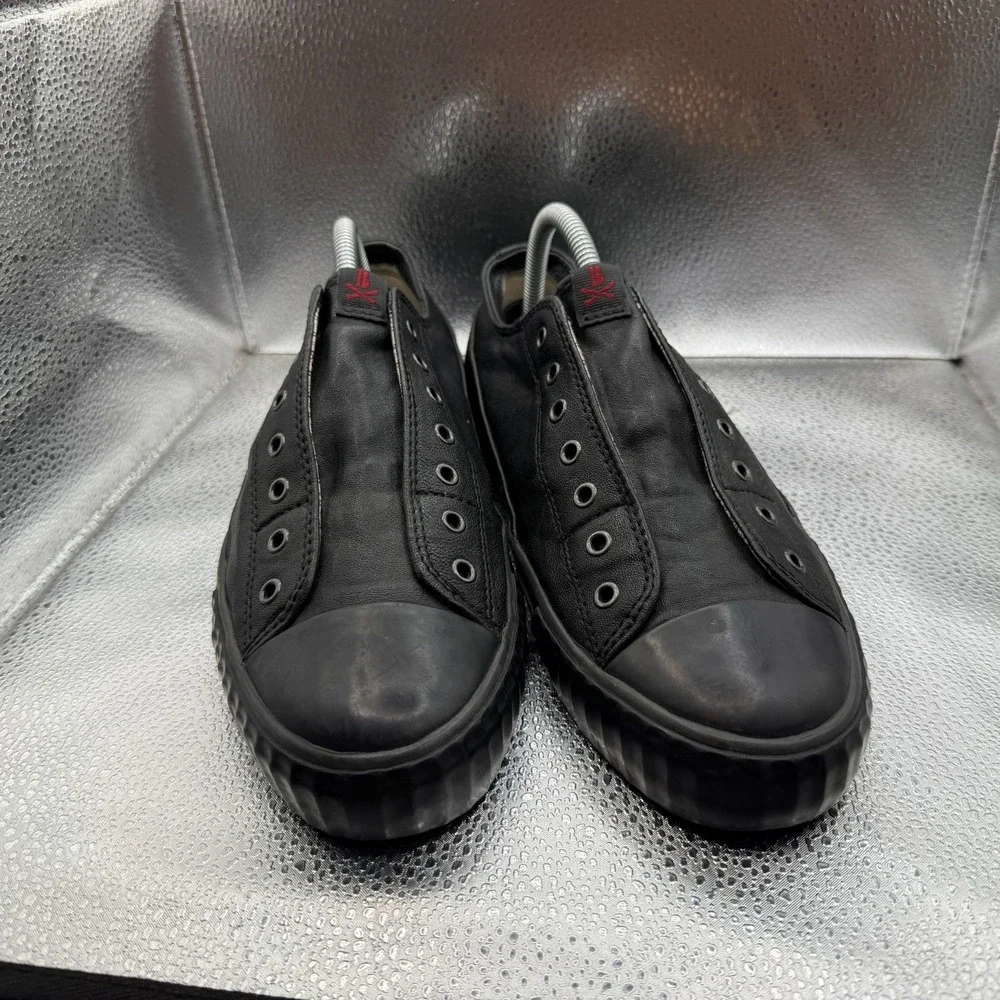 Size 7M John‎ Varvatos Bootleg Black Mens Low Top Lace-Up Athletic Sneakers